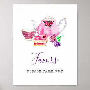 Affiche Joli panneau de faveurs de thé de mariage violet