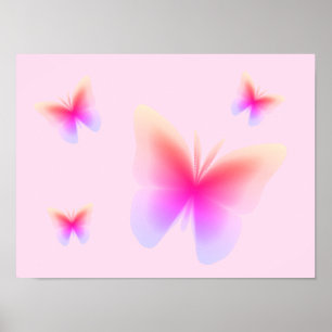 Affiche Joli papillon rose imprimé sur fond rose