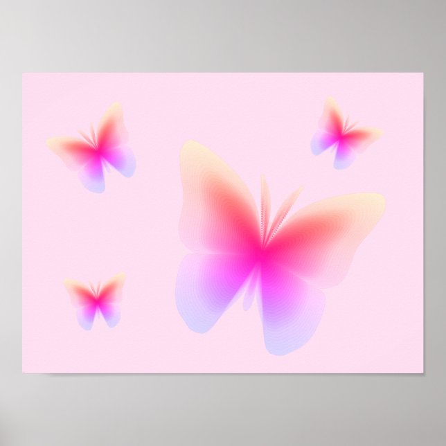 Affiche Joli papillon rose imprimé sur fond rose (Devant)