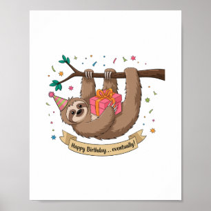 Affiche Joli Paresseux Drôle Joyeux Anniversaire