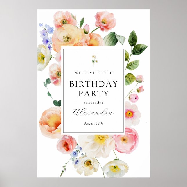 Affiche Joli Pastel Floral Bienvenue Anniversaire (Devant)