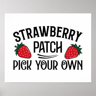 Affiche Joli patch fraise cueillir votre propre
