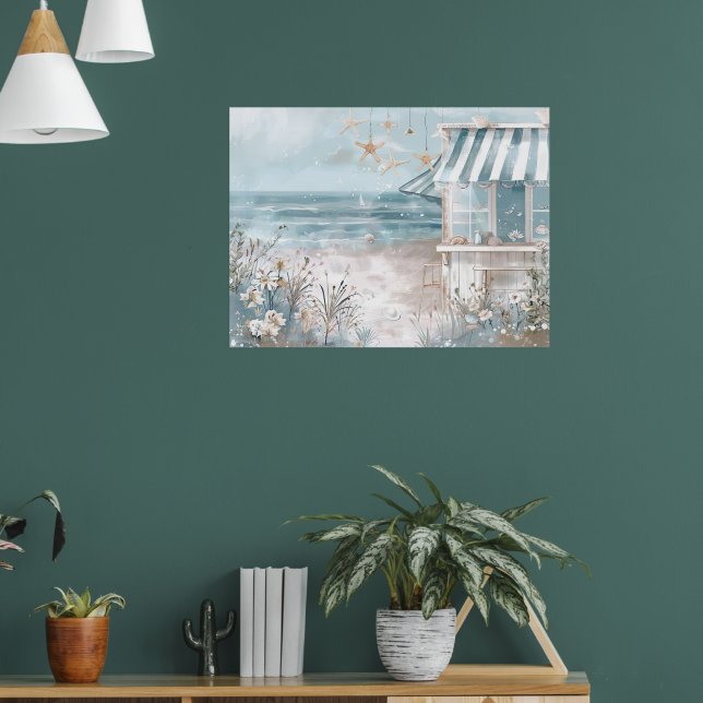 Affiche joli paysage de plage illustration aquarelle style (Salon 1)