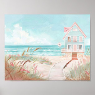 Affiche joli paysage de plage illustration aquarelle style