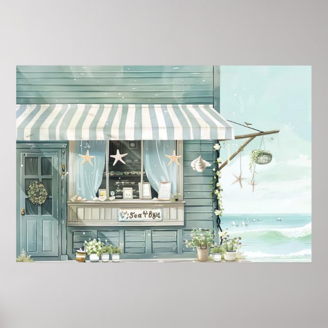 Affiche joli paysage de plage illustration aquarelle style (Devant)