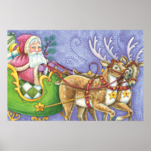 Affiche Joli Père Noël de dessin animé de Noël Cerf-volant