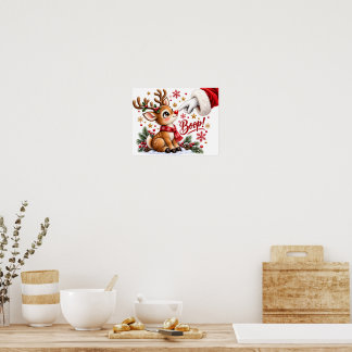 Affiche Joli Père Noël et Boop sur le Nez de Renne de Noël