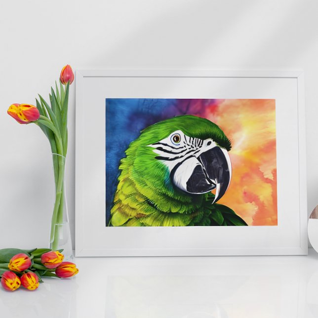 Affiche Joli perroquet vert de style aquarelle généré par  (Créateur téléchargé)
