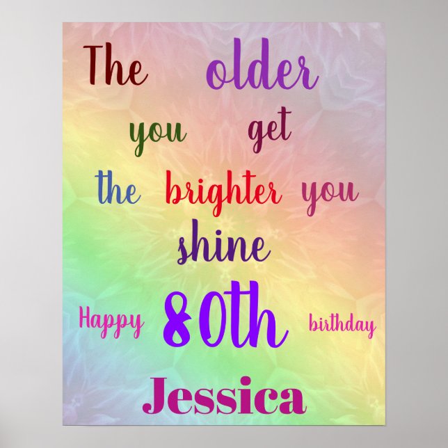 Affiche Joli personnalisation coloré 80e anniversaire Nom (Devant)