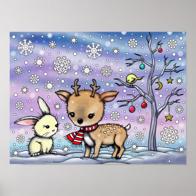 Affiche Joli Petit Cerf et Lapin Art Illustré (Devant)