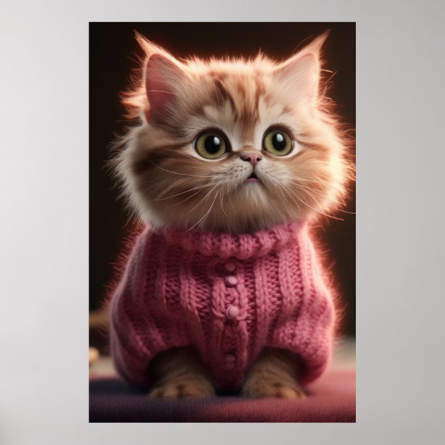 Affiche Joli petit chaton dans un pull rose (Devant)