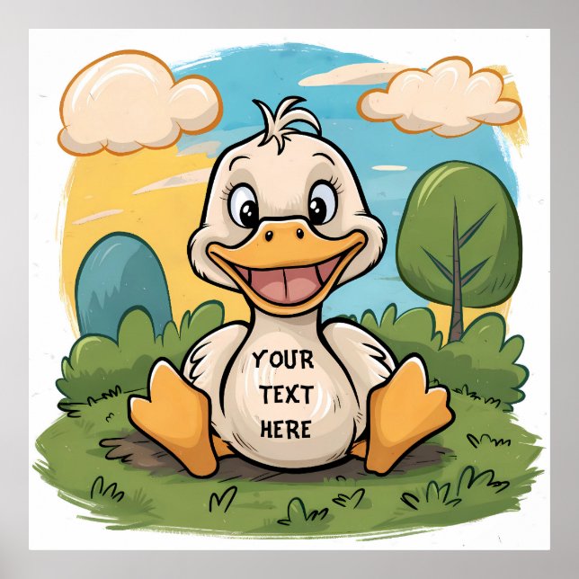 Affiche Joli petit dessin animé canard sourire heureux (Devant)