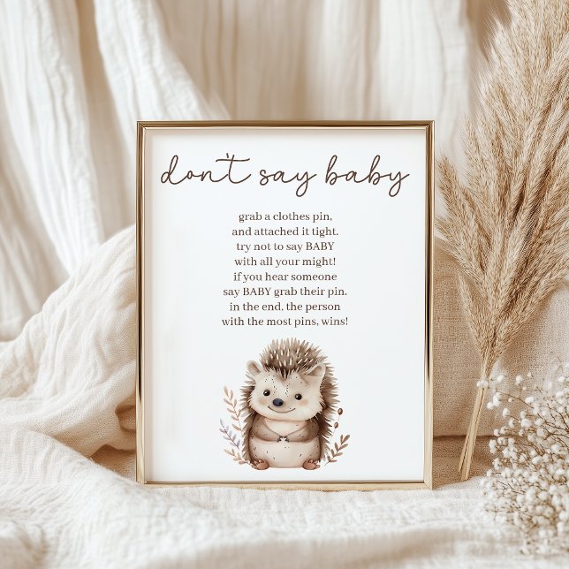 Affiche Joli Petit Hérisson Ne Pas Dire Jeu de Baby Shower (Créateur téléchargé)