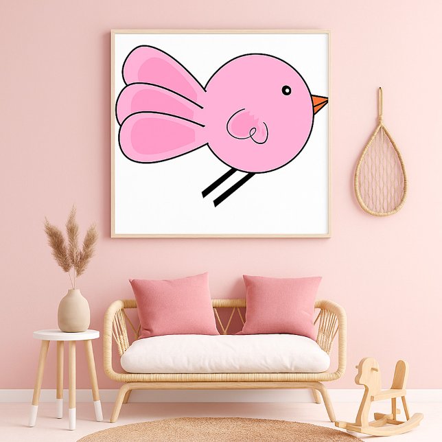 Affiche Joli Petit Oiseau Rose (Créateur téléchargé)