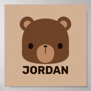 Affiche Joli petit ours brun avec nom personnalisé