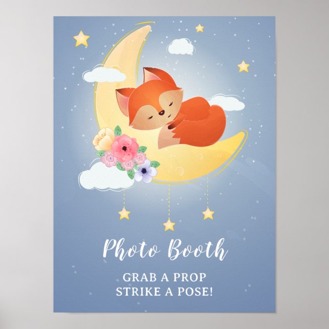 Affiche Joli petit renard sur la baby shower de la lune (Devant)