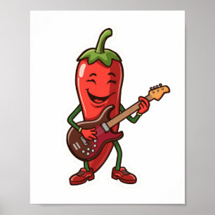 Affiche Joli piment chili joueur de guitare électrique