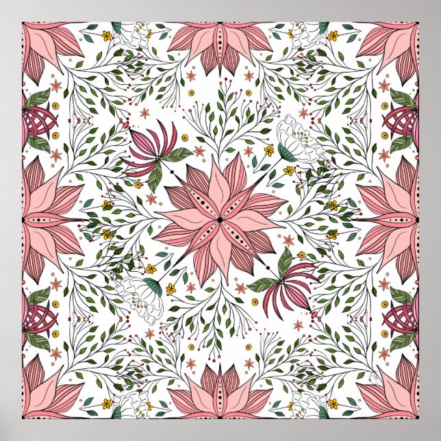 Affiche Joli Pink Floral Dooda Vintage Carrelage Art (Devant)