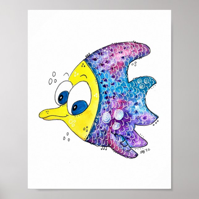 Affiche Joli Poisson Fantaisiste Coloré (Devant)