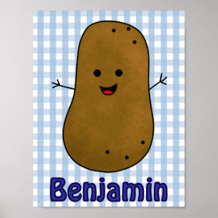Affiche Joli pomme de terre à carreaux bleus personnalisé