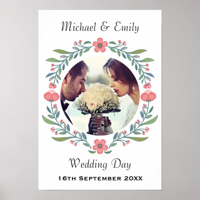 Affiche Joli printemps Mariage d'été Floral Wreath Photo (Devant)