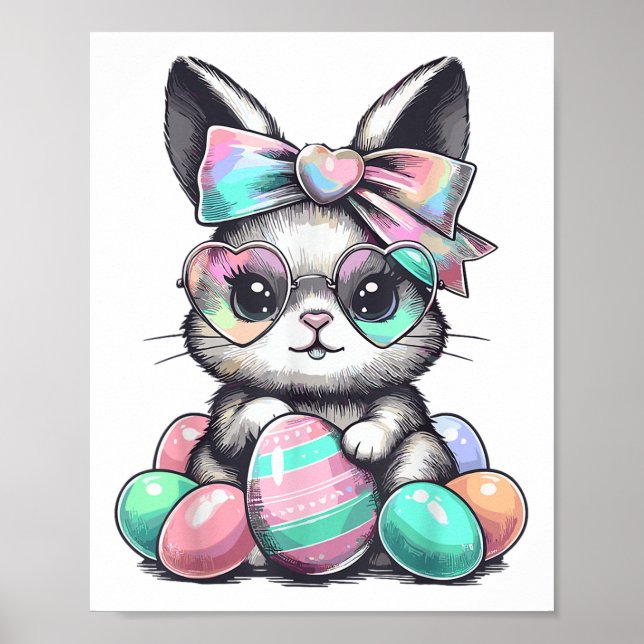 Affiche Joli Rabbit Face Tie Dye Gles Oeufs Bunny Pâques D (Devant)