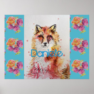Affiche Joli Renard Rouge Animal Rose Rose de Teinte