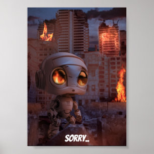 Affiche Joli robot mise en feu Bâtiment, Triste Art