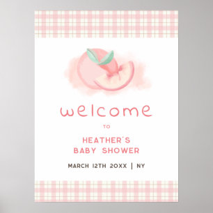 Affiche Joli Rose En vichy Peach Baby shower Bienvenue