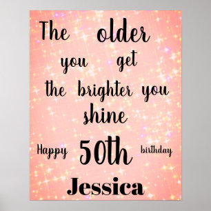 Affiche Joli rose étincelant 50e anniversaire Nom