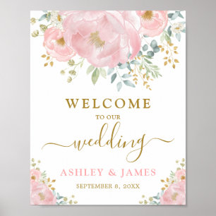 Affiche Joli rose rose or rose Mariage Floral Bienvenue