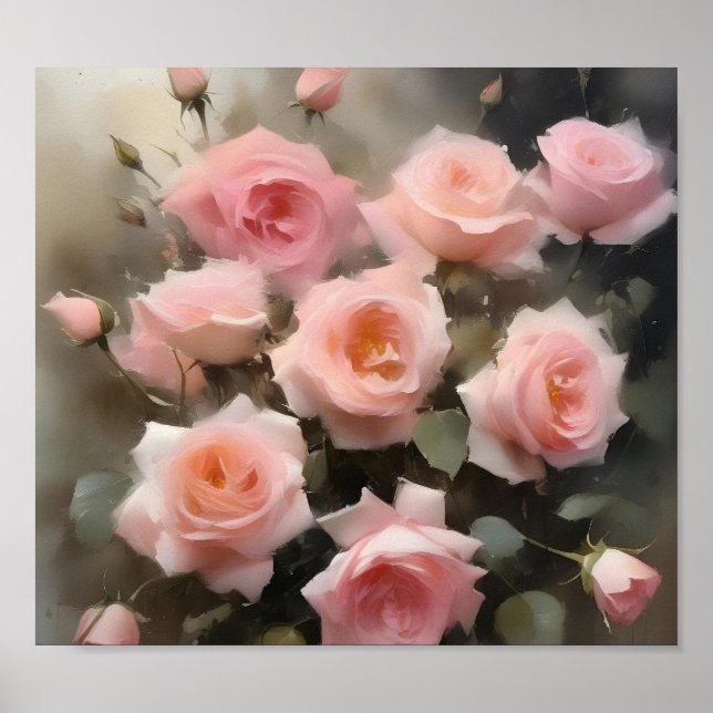 Affiche Joli rose roses aquarelle peinture (Devant)