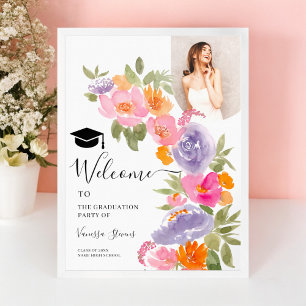 Affiche Joli rose violet fleuri photo graduation bienvenue