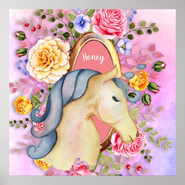 Affiche Joli Roses Unicorne nommé Girls Room Wall Art (Devant)