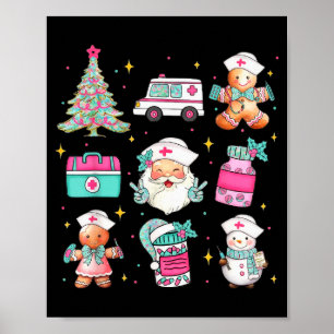 Affiche Joli sapin de Noël d'infirmière Santa thème médica