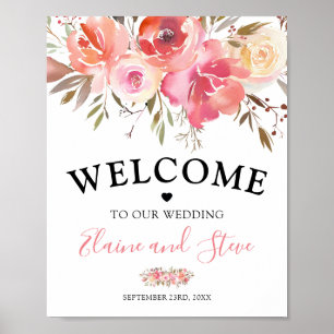 Affiche Joli Saumon rose Floral Mariage de bienvenue