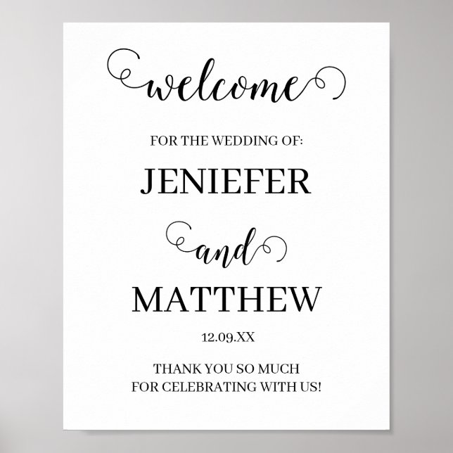 Affiche Joli script de calligraphie Mariage noir et blanc (Devant)