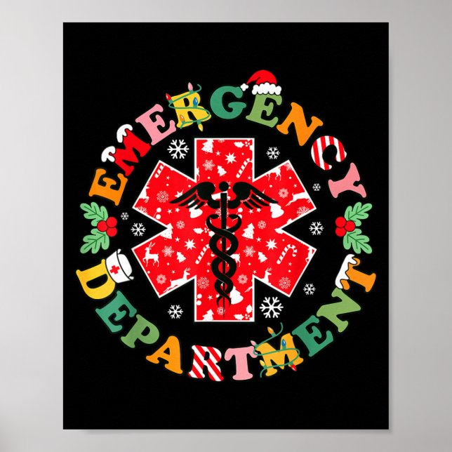 Affiche Joli Service des Urgences Noël Infirmière Santa (Devant)