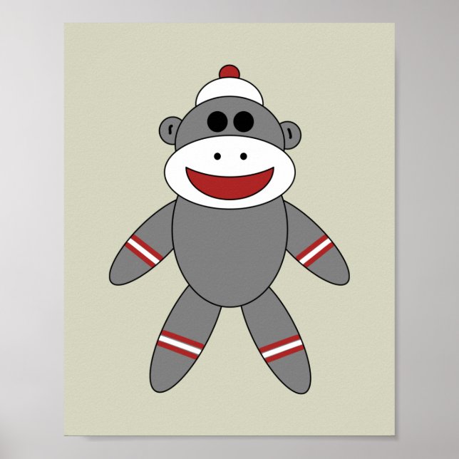 Affiche Joli singe en chaussette sur une nurserie beige (Devant)