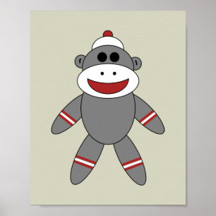 Affiche Joli Singe en Chaussette sur une Nurserie Marron