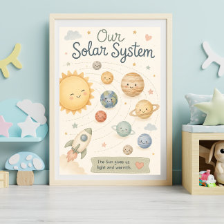 Affiche Joli Système Solaire Nursery Planètes Aquarelle