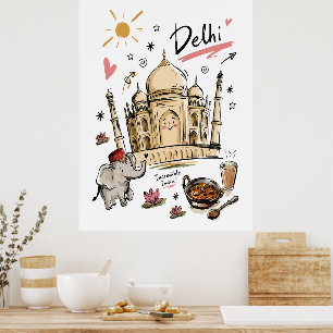 Affiche Joli Taj Mahal Inde Doodle Art