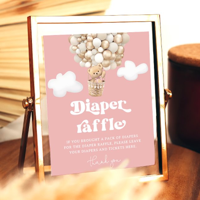 Affiche Joli Teddy Bear Balloon Baby Girl Diaper Raffle (Créateur téléchargé)