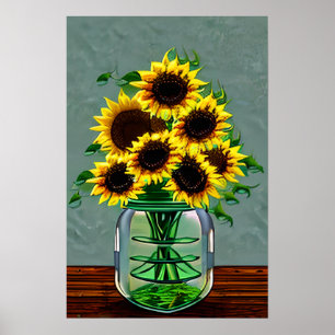 Affiche Joli tournesol dans les vases en verre