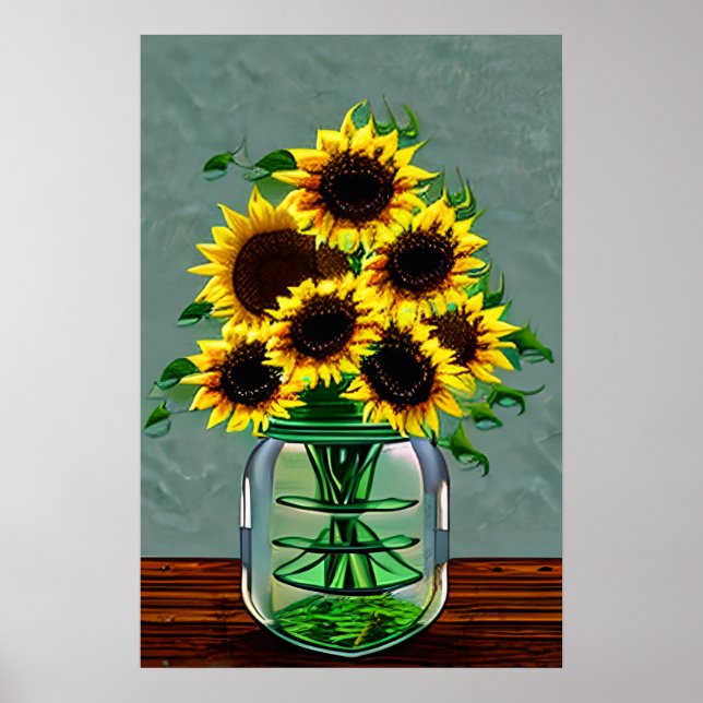 Affiche Joli tournesol dans les vases en verre (Devant)
