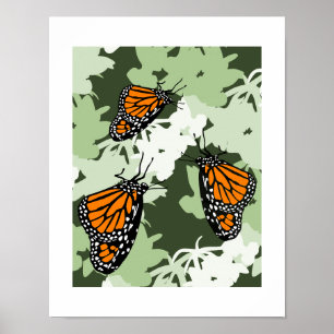 Affiche Joli trio de papillons monarques sur une plante de