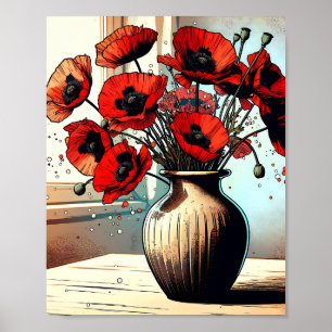 Affiche Joli Vase de Red Poppies