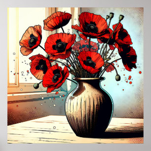 Affiche Joli Vase de Red Poppies