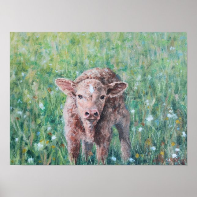 Affiche Joli veau Brown en Fleurs Beaux Arts Imprimer (Devant)