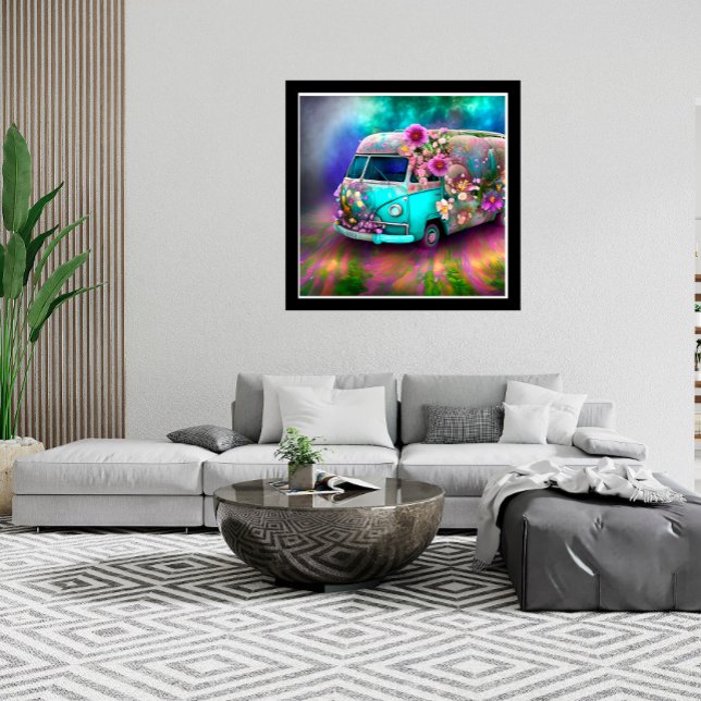 Affiche Joli vieux Combi van flowers lac des années 1970 h (Créateur téléchargé)